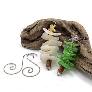 Set of 2 Genuine Sea Glass Christmas Tree Oraments-Sea Glass Ornaments-New!